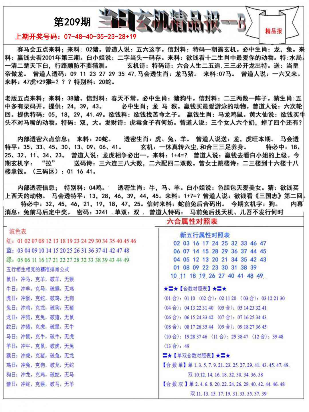 当日玄机精品报B