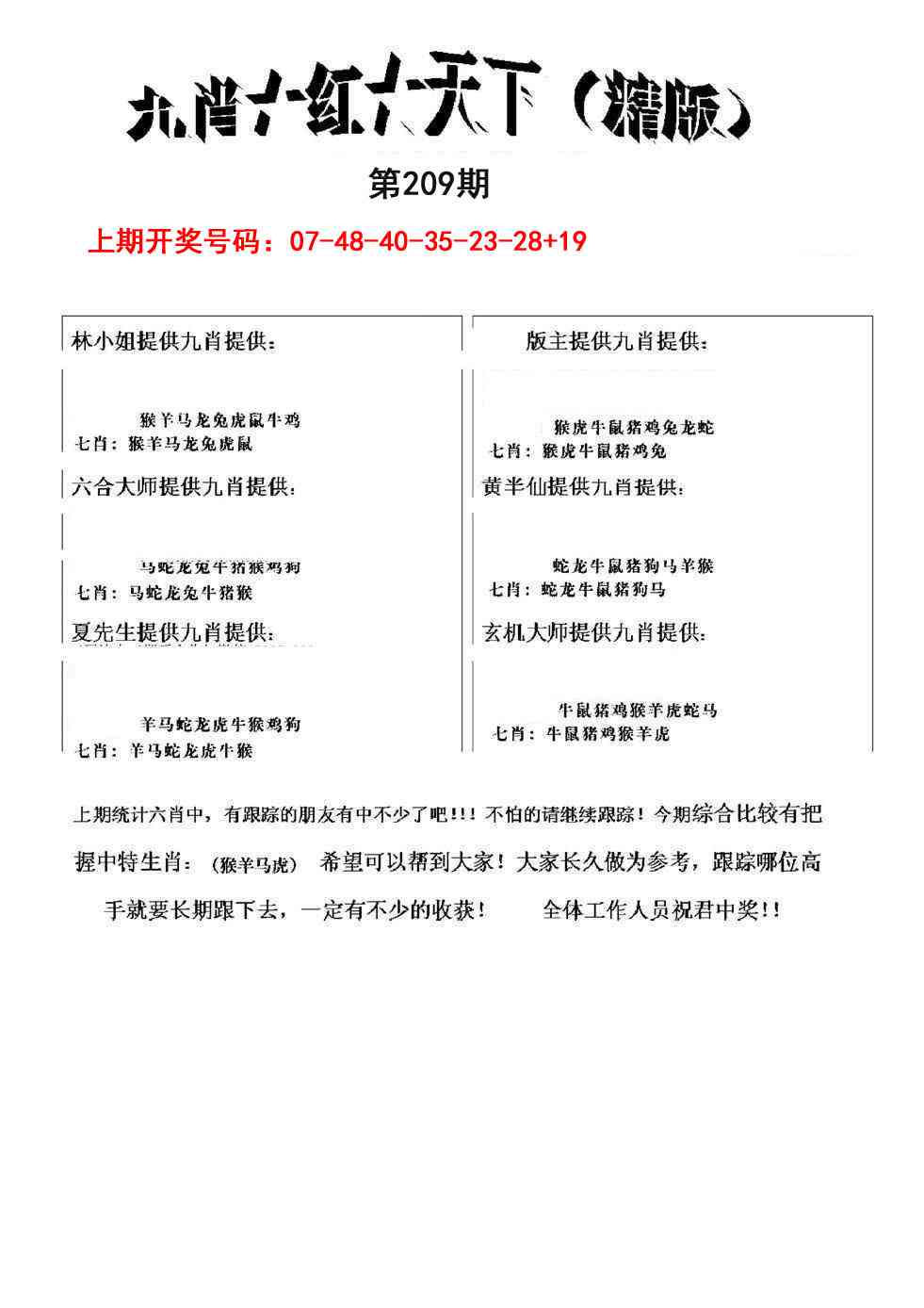 九肖红天下精版