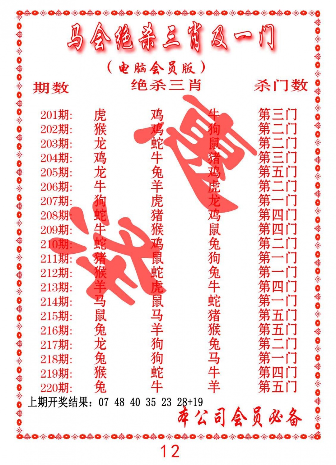 马会绝杀三肖及一门